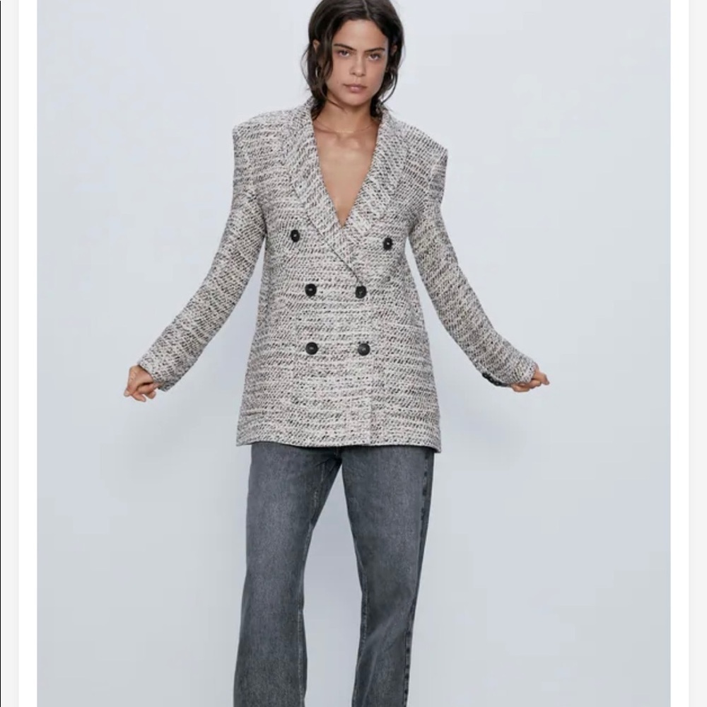 🤗NWT Zara Tweed Long Double Breasted Jacket size S - Picture 2 of 8